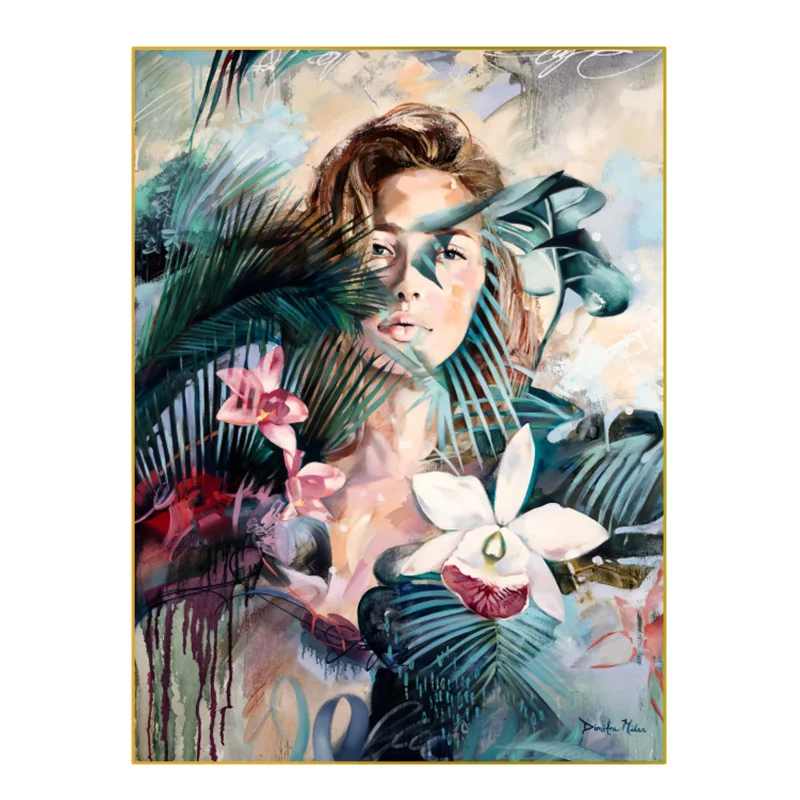 

Modern art oil painting woman among flowers prints on canvas painting wall art prints and posters for bedroom home decoration