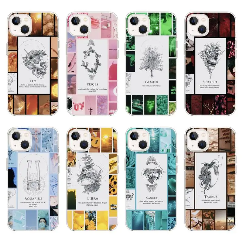 

12 Zodiac Signs Phone Case For Iphone 7 8 Plus X Xs Max Xr 11 12 13 Mini Pro Max SE2 Transparent Soft TPU Cover
