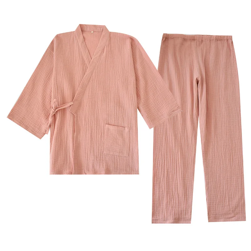 

Japanese kimono spring and summer cotton crepe pajamas nightgown set plus size couple men's sauna clothes yukata women robe sets