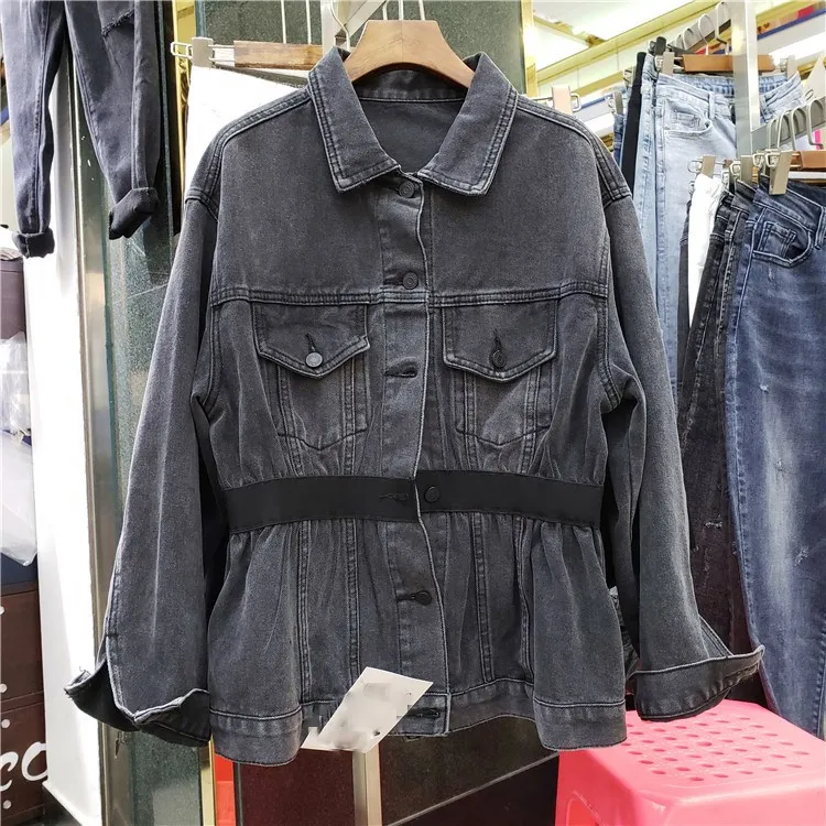 Осень 2019 уличная одежда черная туника джинсовая куртка женская верхняя