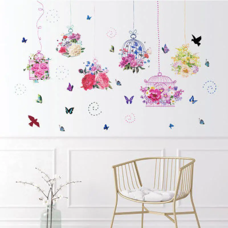 3d яркие растения цветок цветные настенные наклейки сад для гостиной бабочка