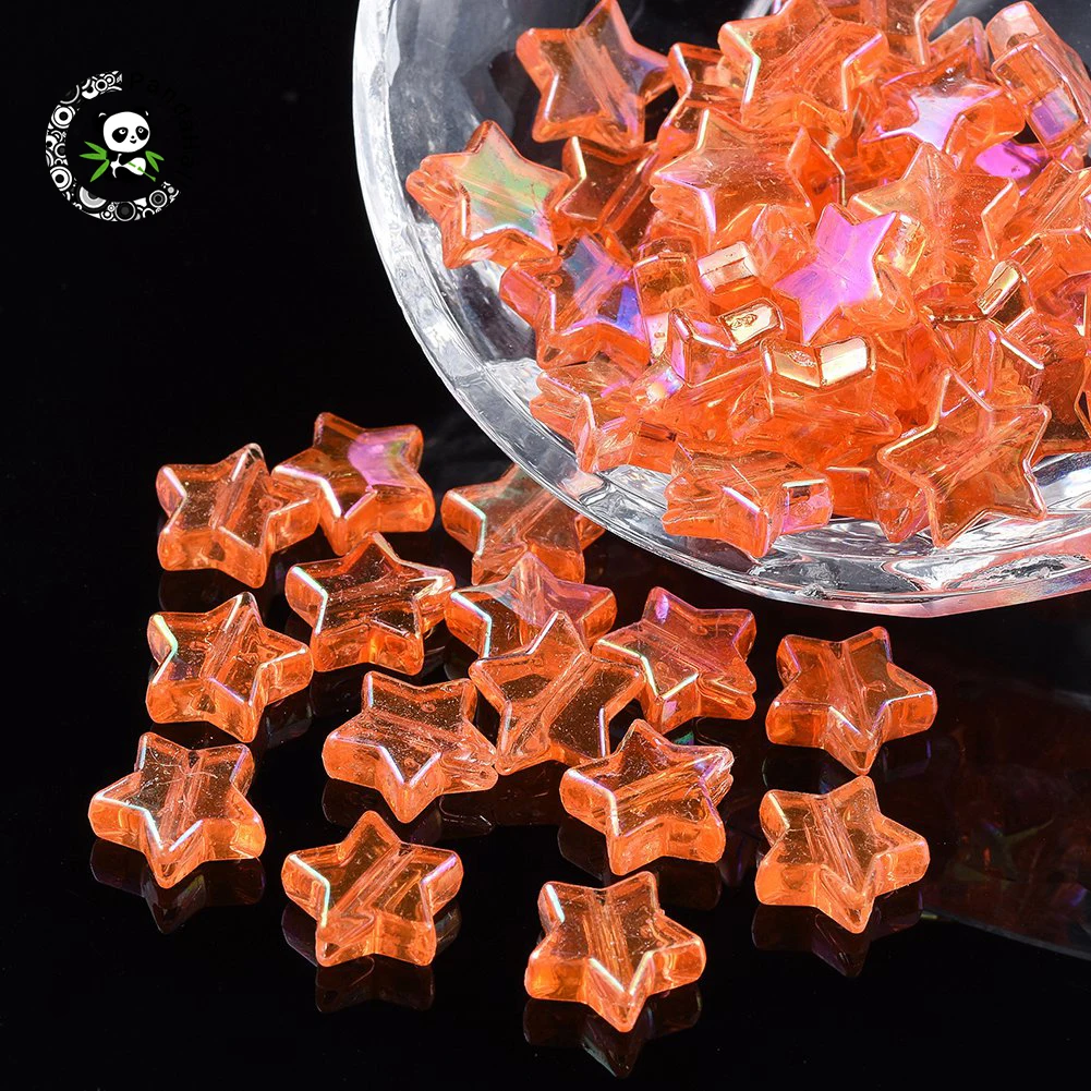 

100Pcs Environmental Transparent Acrylic Beads Rainbow Color Star Spacer Beads For DIY Jewelry Making,Hole: 1.5mm