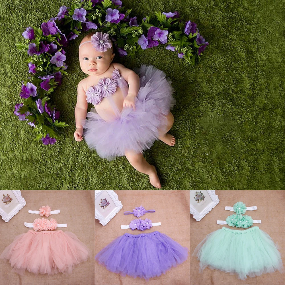 

Baby Toddler Girl Flower Clothes+Hairband+Tutu Skirt Photo Prop Costume Outfits