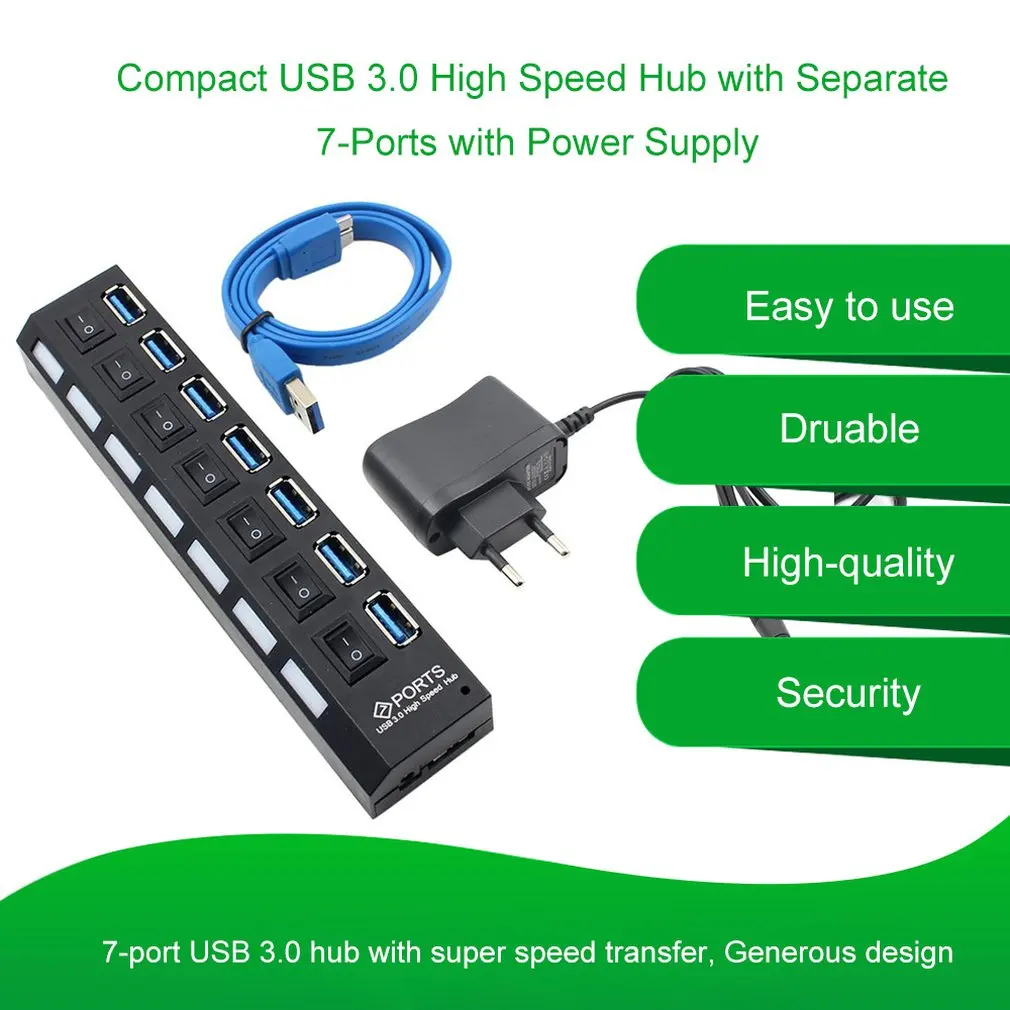 USB HUB 3.0 4/7 Ports Micro Splitter With Power Adapter Hab High Speed 5Gbps 3 For PC | Компьютеры и офис