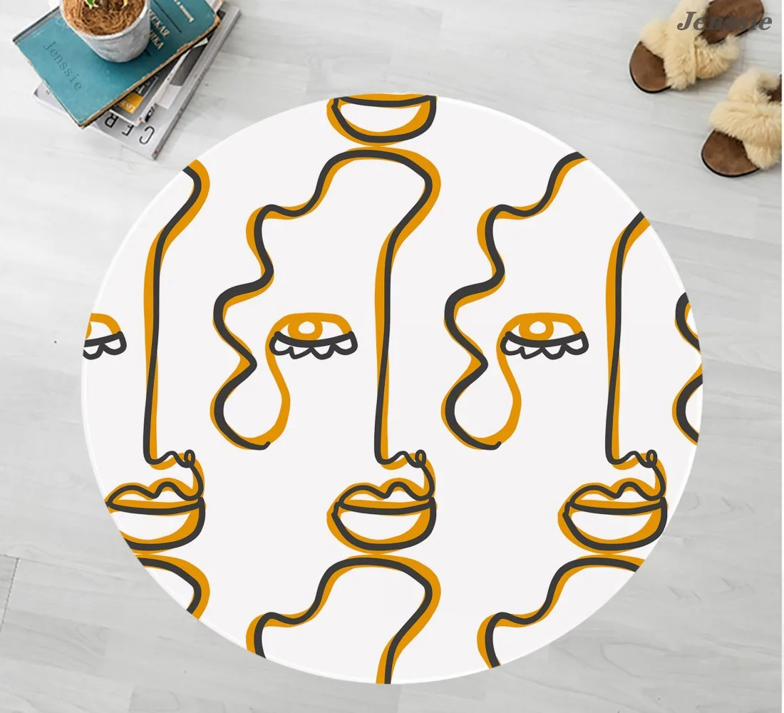 

Abstract Face Art Print Round Carpet Creative Non-slip Area Rug For Living Room Bedroom Rug Cartoon Pink Bow Carpet Home Decor