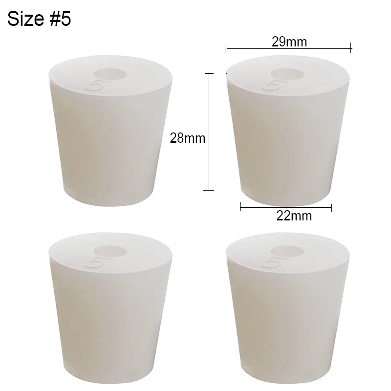 size 5 with hole 4 шт. Силиконовая пробка для еды Airlock пробка для Carboy Airlock заглушки с отверстием 8 мм для домашнего пивоварения пивное брожение - Цвет: size 5 with hole