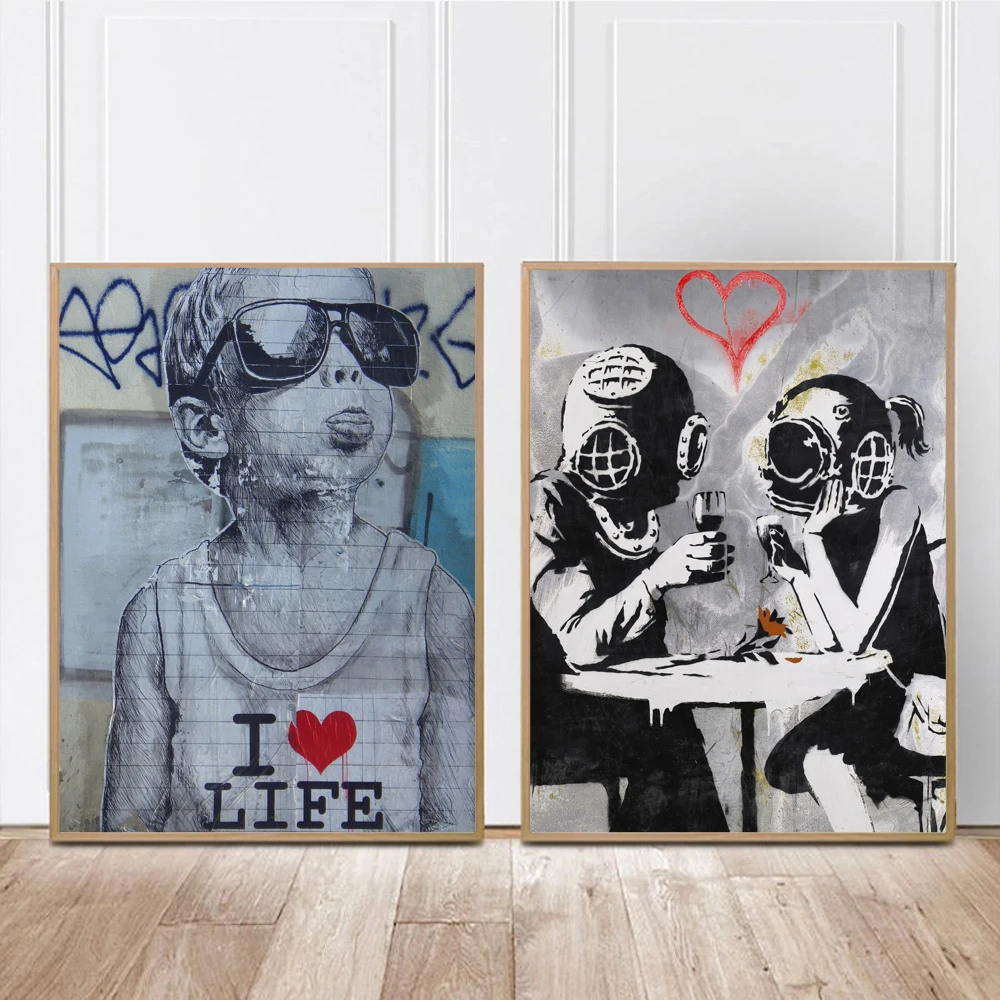 

Banksy Graffiti Canvas Art Prints painting wall art poster Pop decoration pictures love Life wall art decorative freeship Gifts