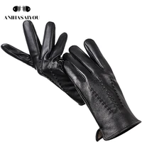 simple new mens leather glovessheepskin gloves male winterclassic winter warm leather gloves menblack winter gloves men 8001y