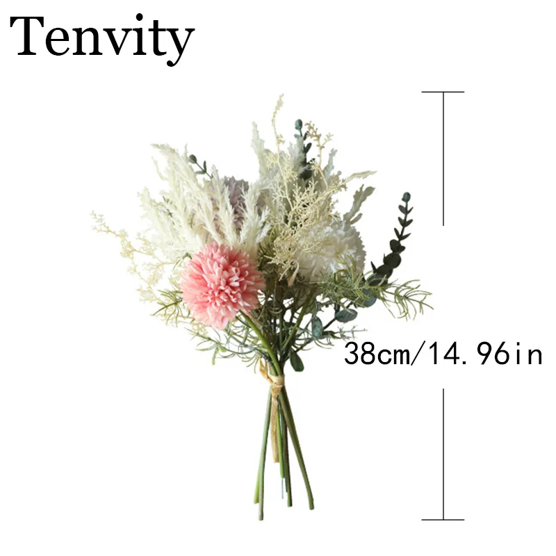 

NEW White Artificial Flowers High Quality Silk Dandelion Plastic Eucalyptus Hybrid Bouquet Wedding Home Decoration Fake Flower