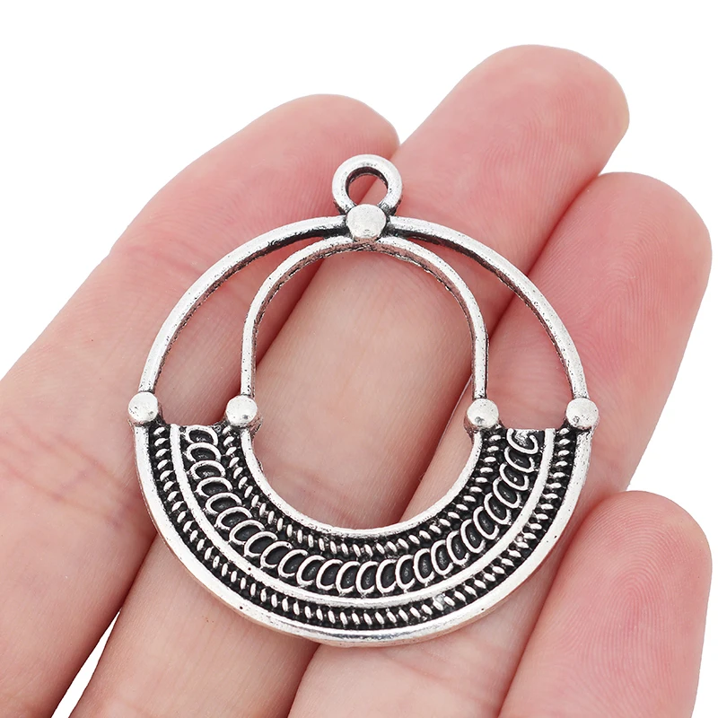 

5 x Tibetan Silver Boho Bohemia Round Charms Pendants for DIY Errings Jewelry Making Findings 45x41mm