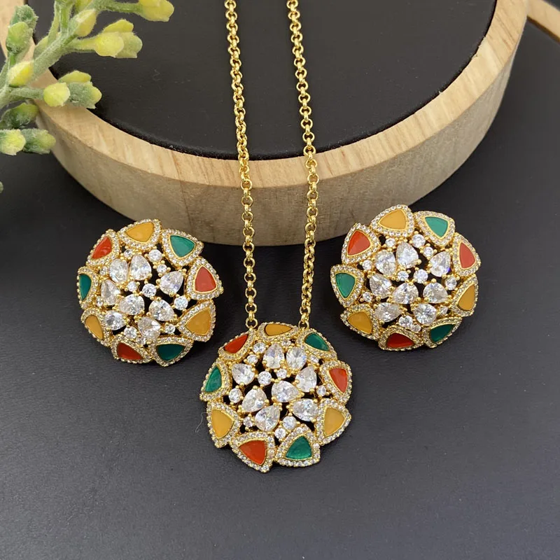 

Lanyika модные ювелирные изделия набор красочное Капельное масло циркония микро инкрустация ожерелье с серьгами для женщин юбилей вечерние НК...