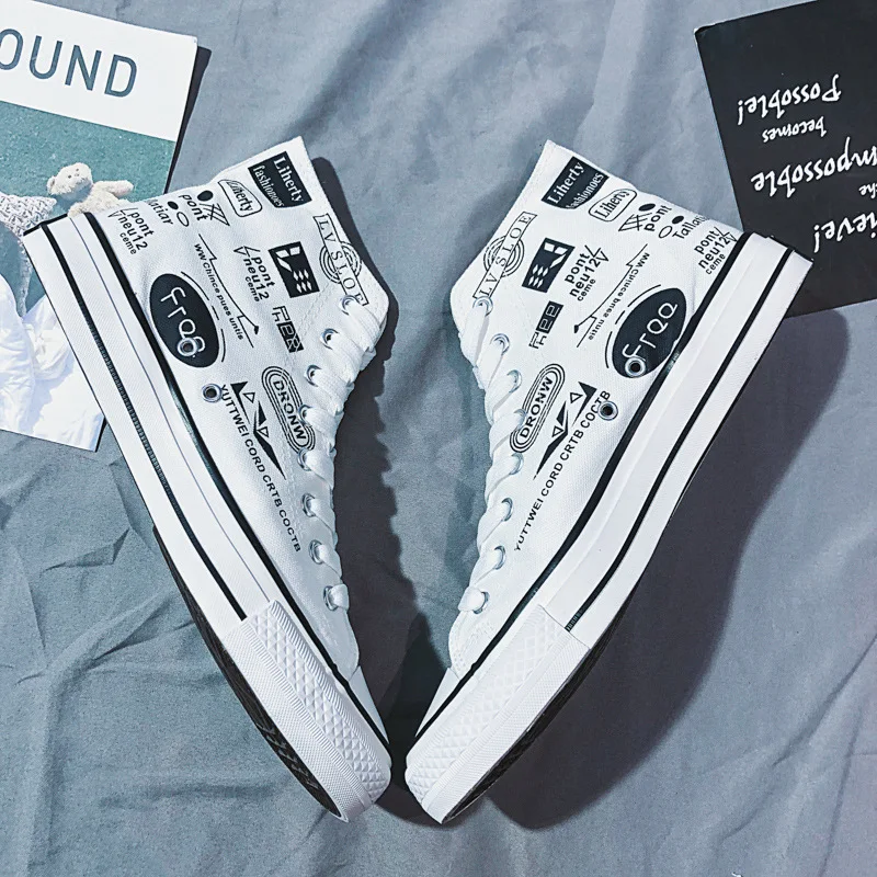 

Men Canvas Sneakers Unisex High Top Canvas Shoes Flats Casual Women Walking Shoes Graffiti Skateboard Shoes Alpargatas Hombre