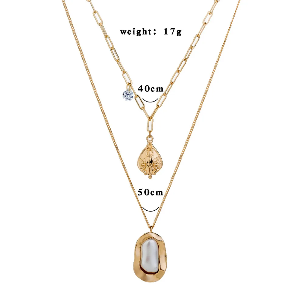 

Multilayer Oval Zircon Necklace Fashion Simple Style Golden Colorful Exquisite Jewelry Female Long Clavicle Chain Pearl Pendant