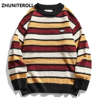 men hip hop streetwear knitted sweater striped harajuku sweater jumper fashion casual pullover sweater autumn spring clothing