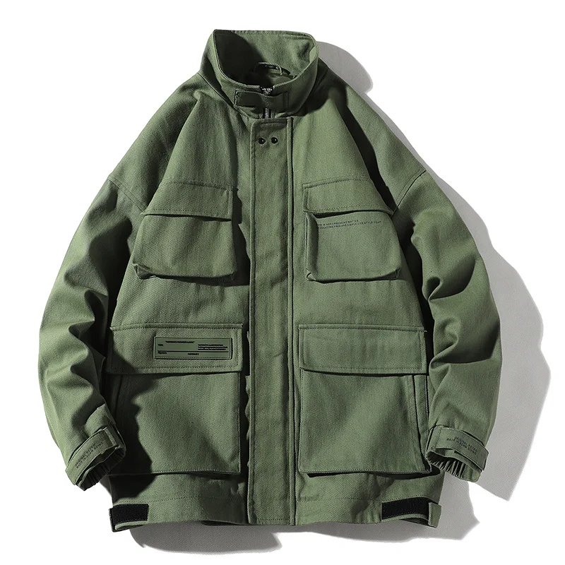 

2021 Autumn Hot Sale Hio Hop Streetwear Stylish Clothing Men's Bomber Jackets Casual Pockets Loose Letter Printed Outerwear