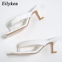 eilyken new square toe slippers 2021 summer outdoor med heel beach slides ladies slip on high quality square toe flip flop shoes