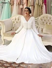 Белое платье в марокканском стиле, вечернее платье 2022, кружевное атласное элегантное официальное платье с длинным рукавом, ТРАПЕЦИЕВИДНОЕ ПЛАТЬЕ для матери невесты