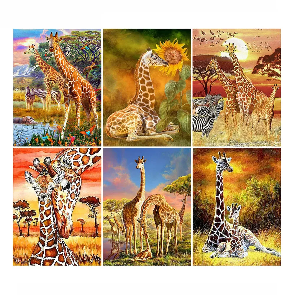 

giraffe Theme Diamond Painting, 5D Embroidery, Cross Stitch, Animal Mosaic, Sunset, Needlework, Home Decor, DIY