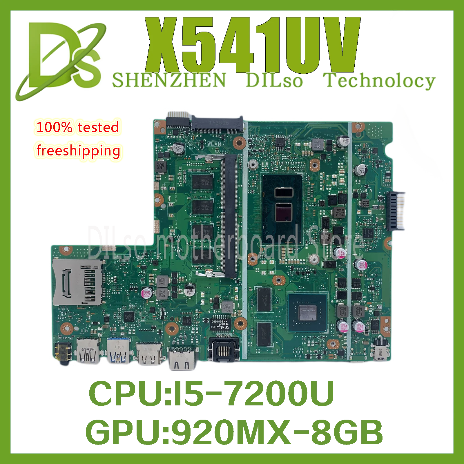 

X541UV оригинальная материнская плата ASUS X541U X541UJ X541UV X541UVK с 8GB-RAM I5-7200U GPU 920MX материнская плата для ноутбука 100% работа