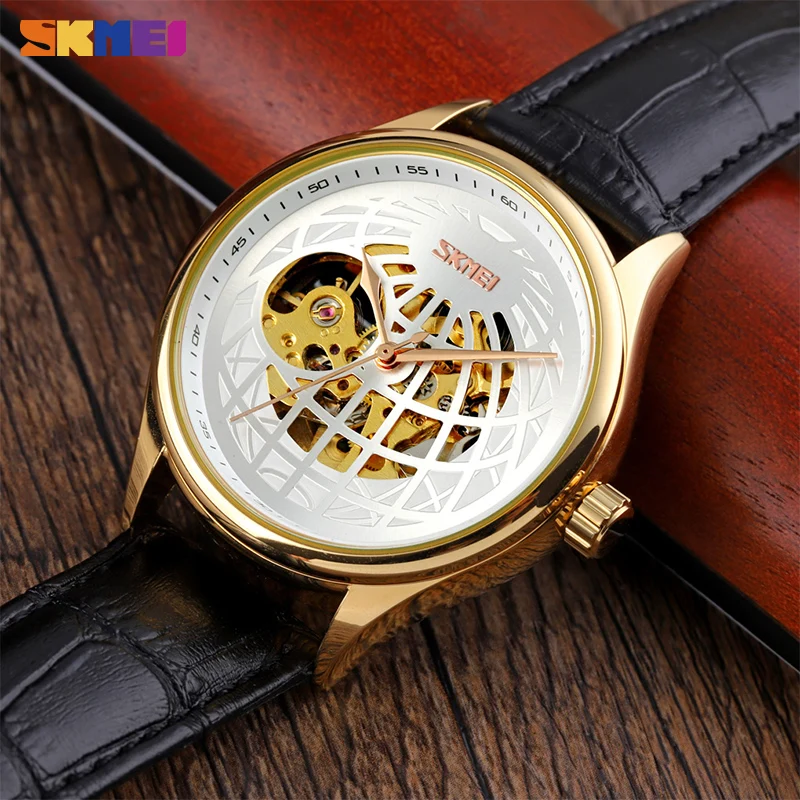 

2021 SKMEI Fashion Automatic Mechanical Watch Men Clock Top Brand Luxury Wristwatch Innovative Hollow Big Dial Transparent Gear