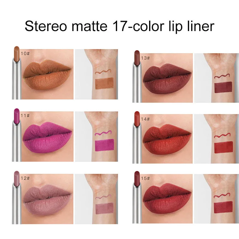 

17 Colors Matte Lip Liner Lip Gloss Lip Glaze Lipstick Cosmetic Lip Makeup Smudge Proof Long Lasting Lip Pencil