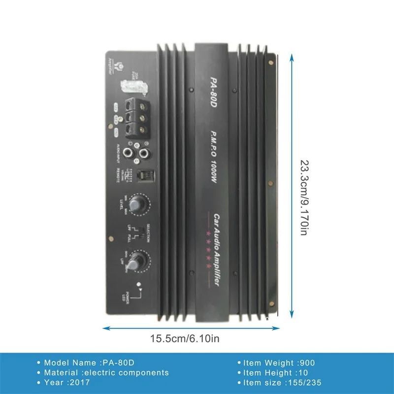 

Amplifier Board 12V 1000W Mono Car Audio Power Amplifier Powerful Bass Subwoofers Amp for Car Modification PA-80D