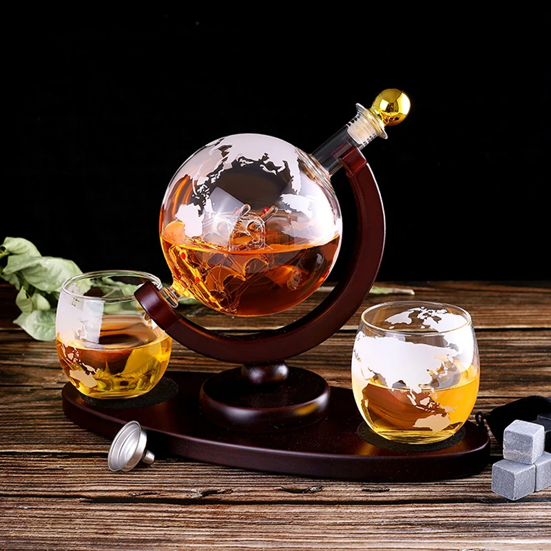 Glass Wine Bottle Wine Container Set Domestic Ornaments Modern Pine Oval Wooden Rack Wine Bottle Cup Set Bar Party Decanter