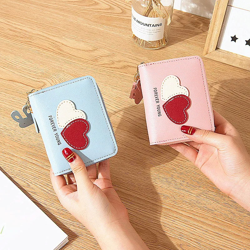 

Women Short Zipper Heart Wallet Female Fashion Tassel Pu Leather Coin Purses Ladies Card Holder Mini Clutch Phone Bag