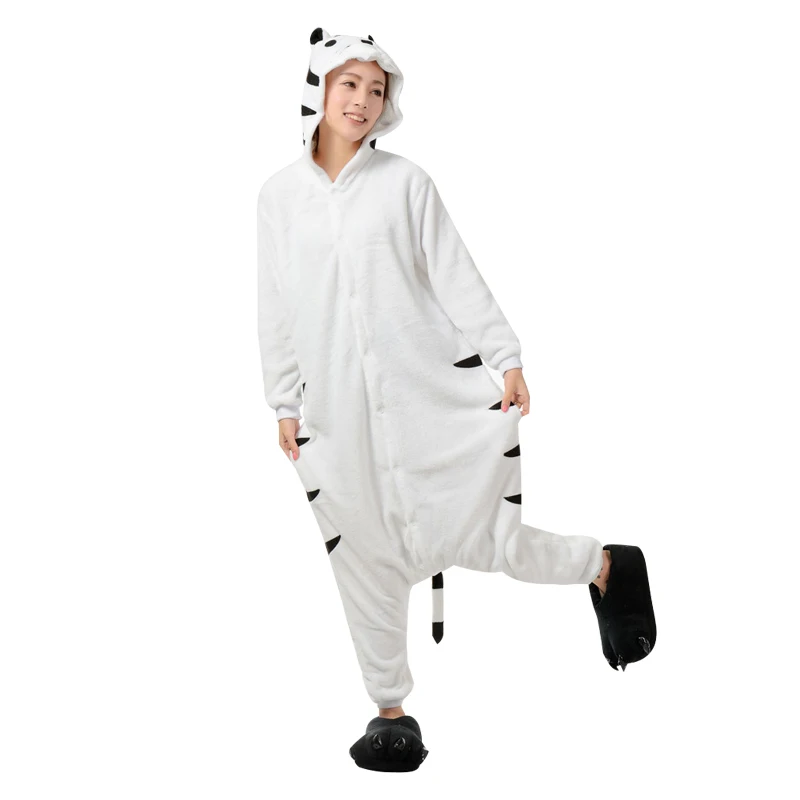 

Пижама женская сплошная с изображением животных, зимняя Пижама с белым тигром для мужчин и женщин, пикантный комбинезон с длинным рукавом и ...