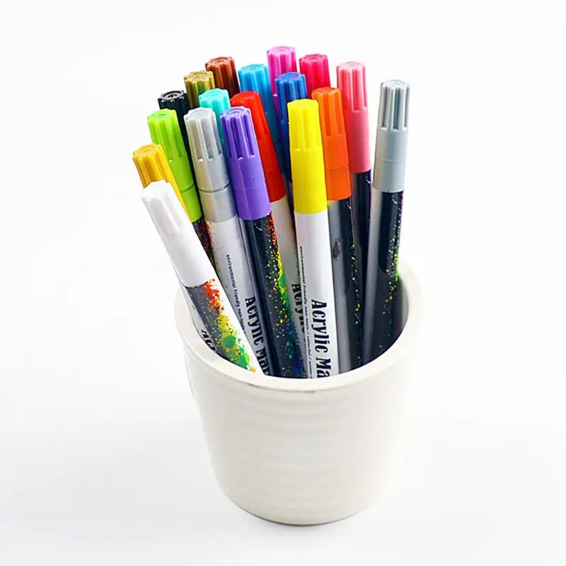 

12/18 Colors Acrylic Paint Marker Pen Set for DIY Album Glass Ceramic Rock Wood Fabric Canvas Painting N1HD
