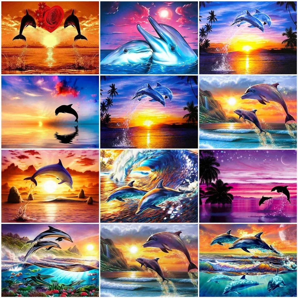 

Weiwei 5D Diamond Embroidery Mosaic Animal Diy Full Square Drill Handmade Gift Diamond Painting Dolphin Home Decoration