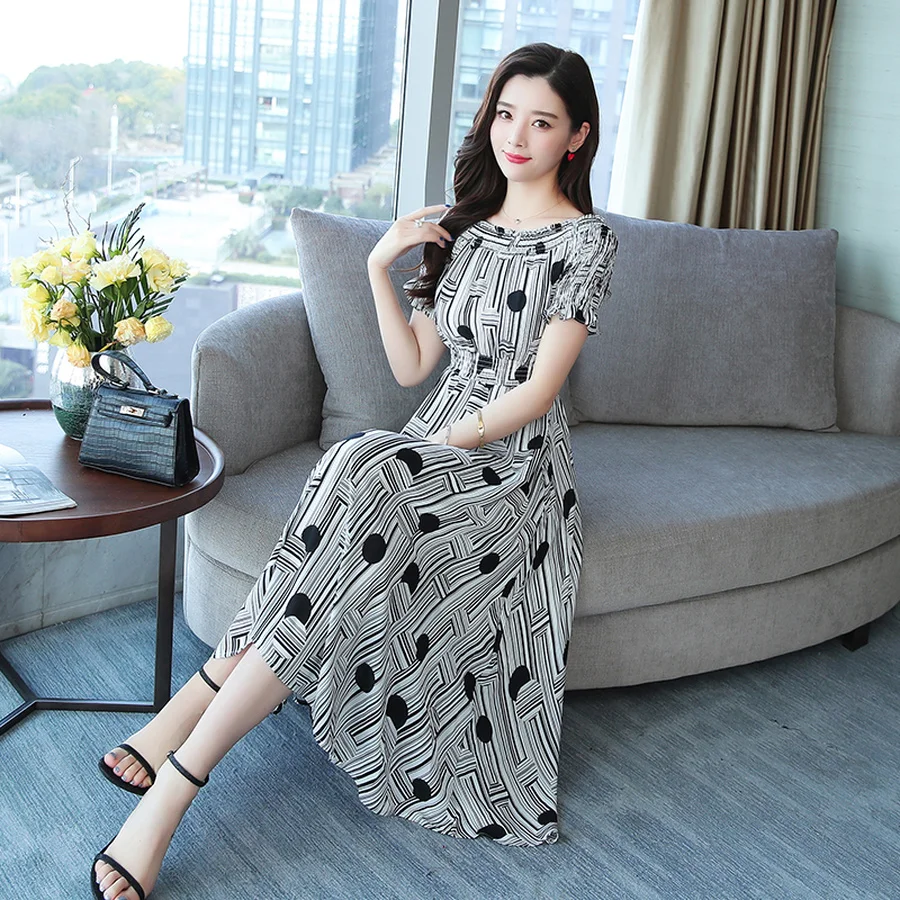 Летние винтажные размера плюс Бохо миди платье 2021 новый принт шифоновое пляжное