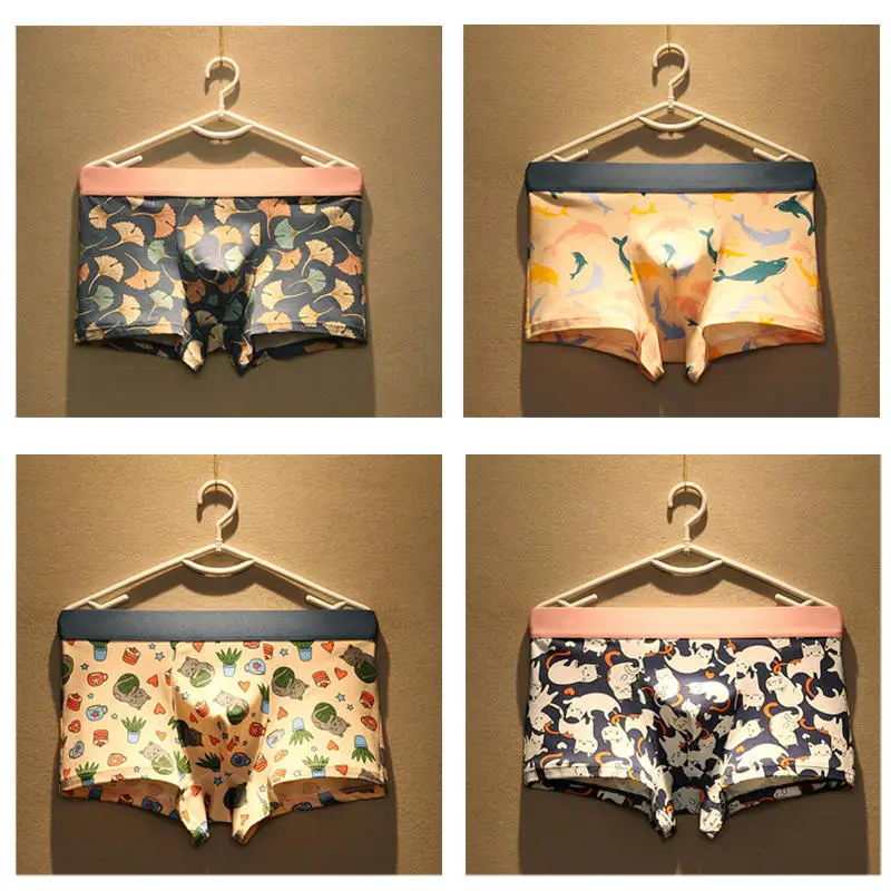 4 шт./лот мужское нижнее белье боксеры из хлопка с модным принтом мужские