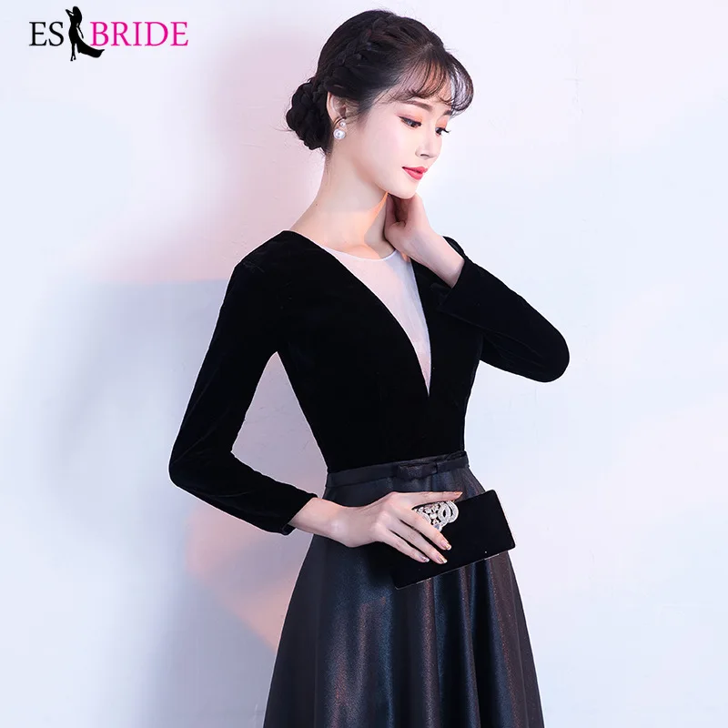 Черное с круглым вырезом 2019 женское элегантное длинное вечернее платье