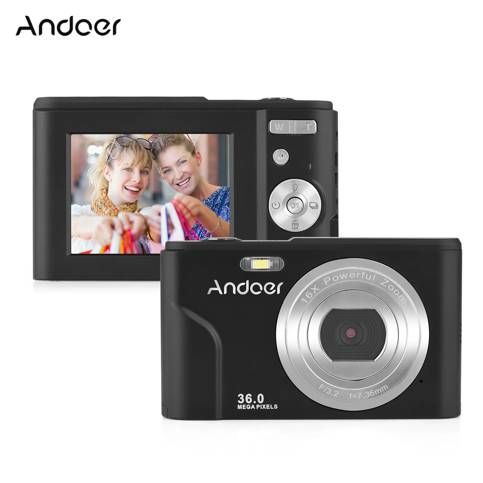 

Andoer Digital Camera 1080P Face Detection Anti-shaking Built-in 2PCS Batteries 1/4 Mounting with Hand Strap Carry Pouch Camera