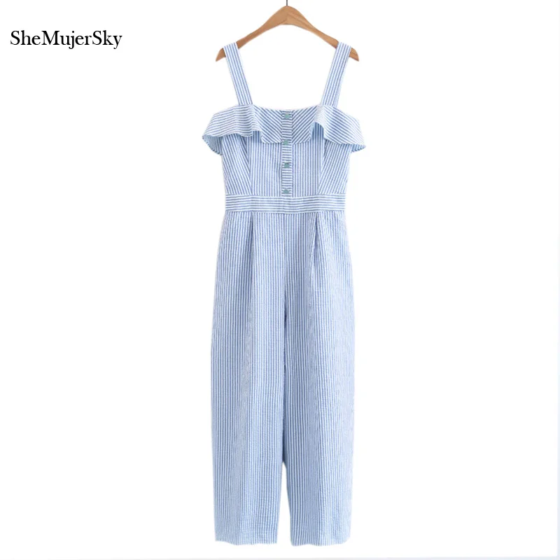 Женские полосатые комбинезоны SheMujerSky комбинезон с открытыми плечами и оборками |