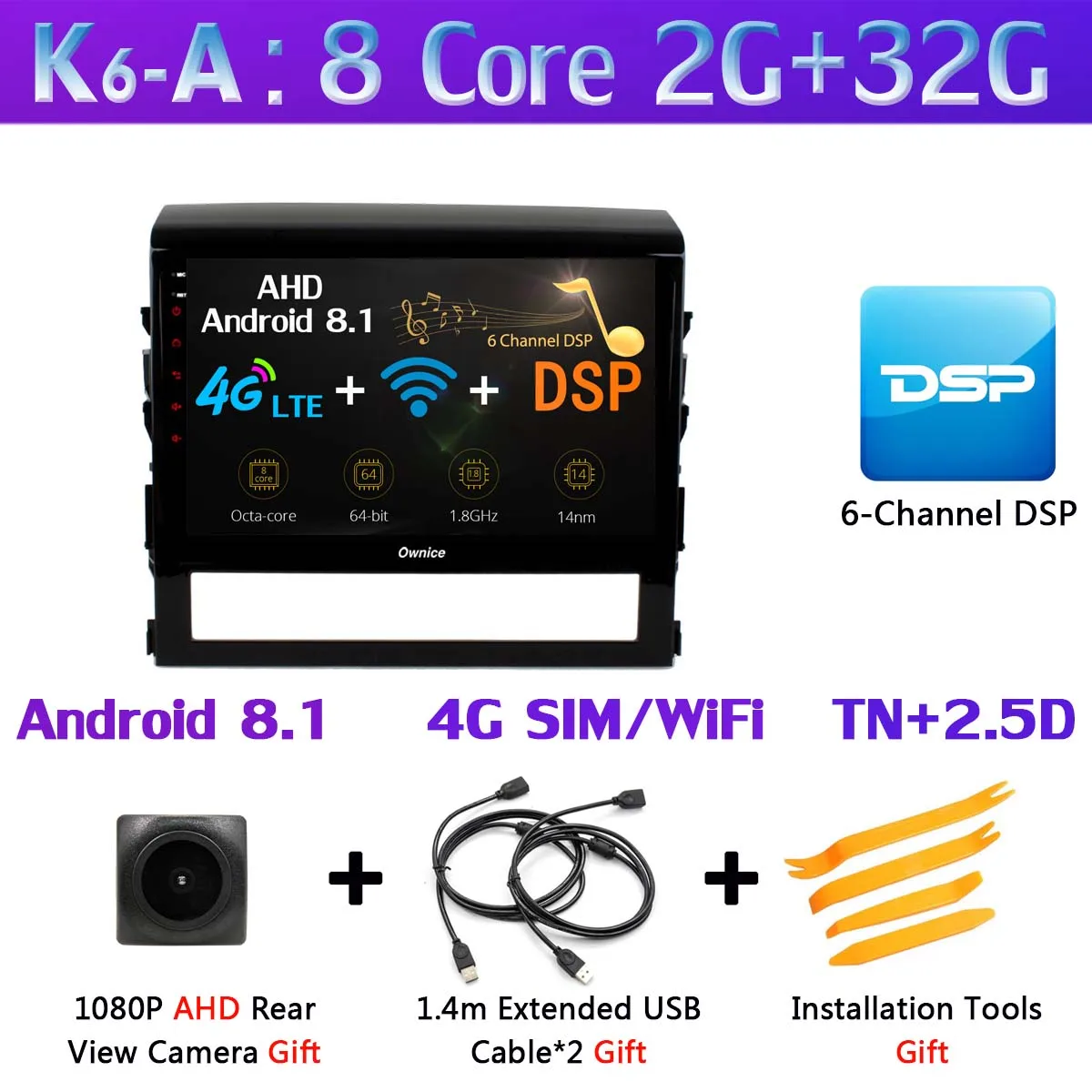 K6-A 360 ° 4* AHD камера Восьмиядерный Android 9,0 4G+ 64G SPDIF DSP CarPlay Автомобильный плеер для Toyota Land Cruiser 11 200- gps радио - Цвет: K6-A