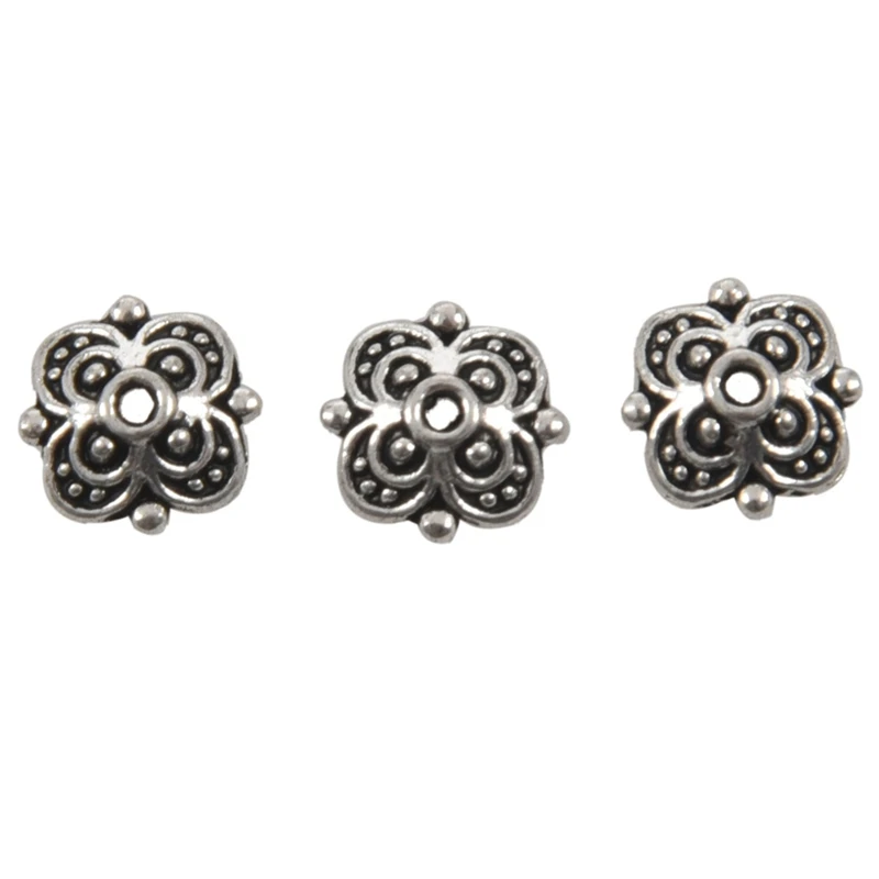 

100Pcs Tone Pattern Spacer Beads 6X4Mm Gold Color & 100Pcs Bead End Caps Findings Four Flower Silver Color 10Mmx10Mm