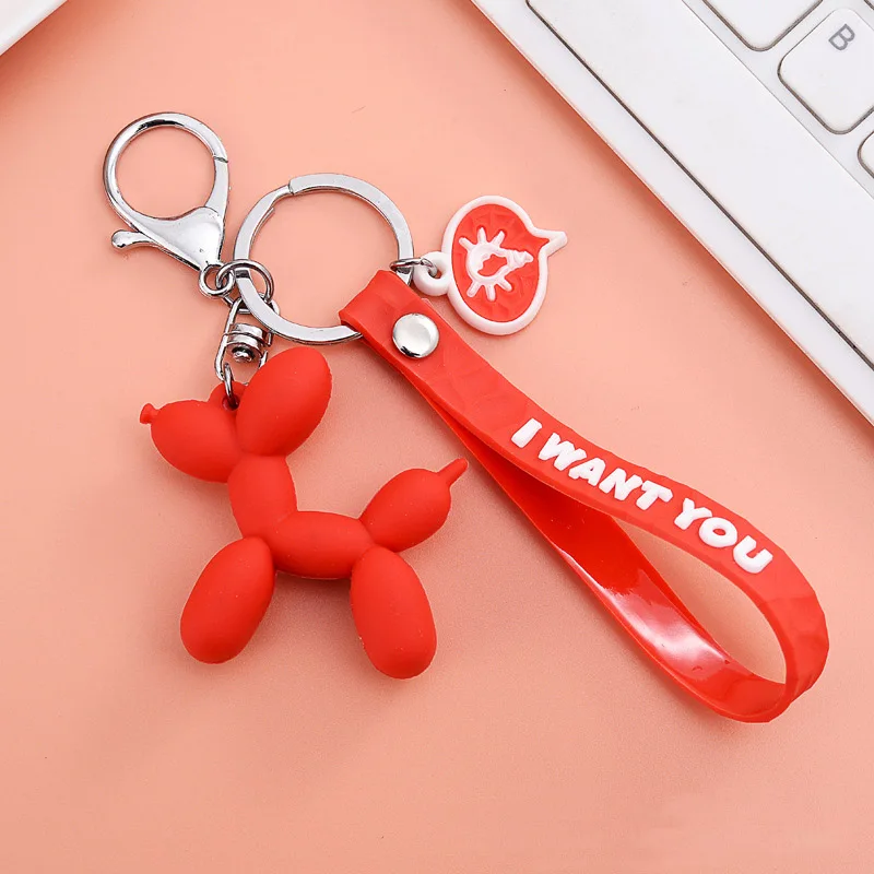 

2021 New Fashion Stereo Cute Balloon Dog Keychain Key Ring Creative Cartoon Mobile Phone Bag Car Pendant Fun Keychain
