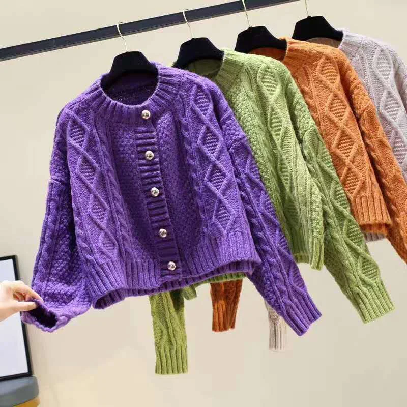 

Solid Cardigan Women Retro Elegant Single Breasted Sweater Autumn Winter Warm Casual Loose Long Sleeve Female Outwear W116