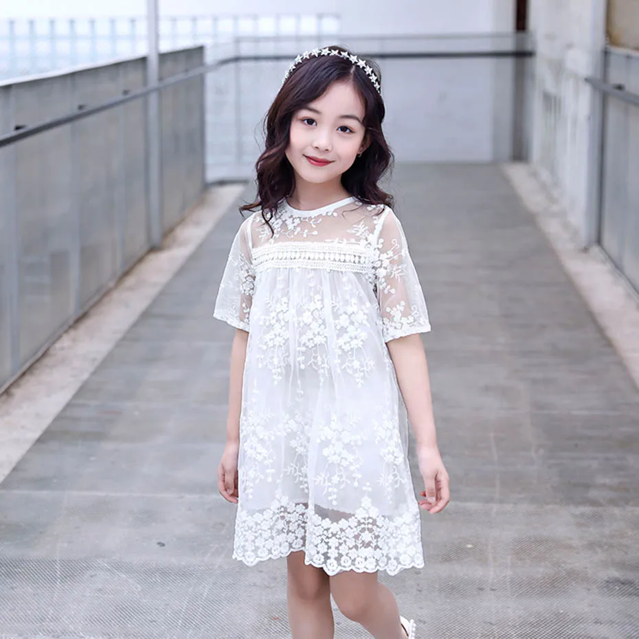 Summer Dress Girl White Color Dresses For Casual Style Kids Flower Embroidery Childrens Clothing | Детская одежда и обувь