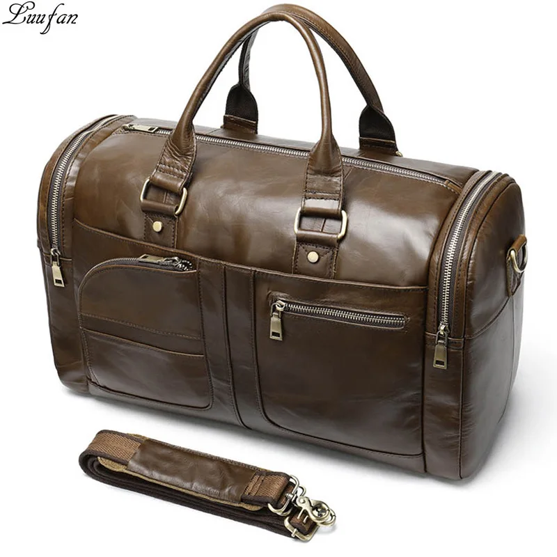 Genuine cow leather man duffel bag big capacity soft leather luggage travel bag business handbag for men women large weekend bag
