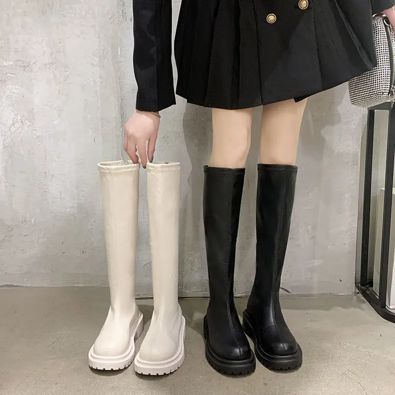 

Women New Autumn Boots Platform 2021 Winter Gothic Shoes Long Boots Women Fashion Black Beige Mid Calf Boots Knight Boots Female