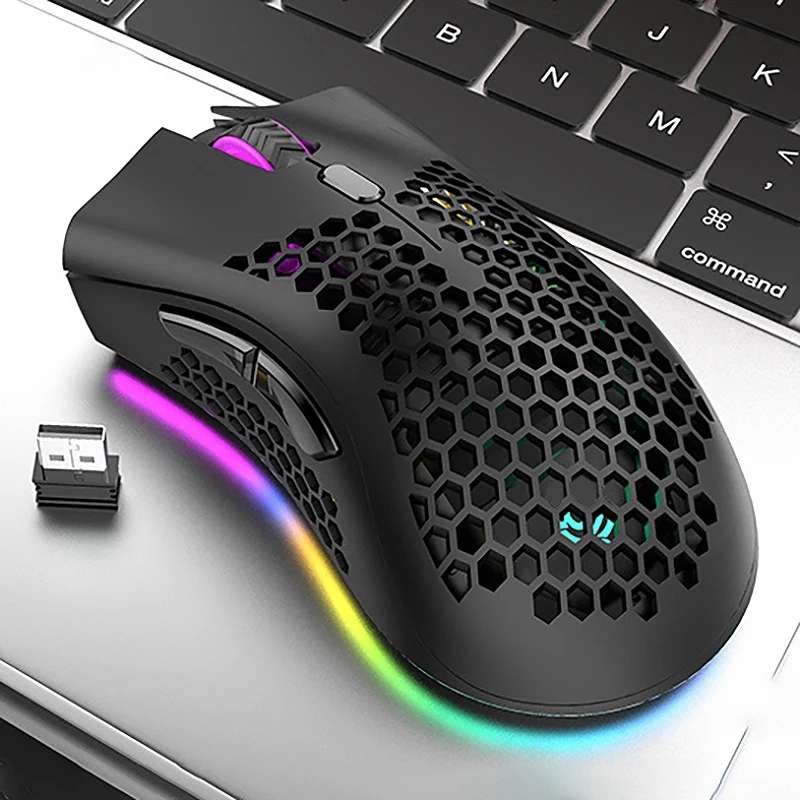 

7 Buttons 2.4GHz USB Wireless RGB Mouse Rechargeable 3 Gears 1600 DPI Adjustable Hollow Honeycomb Gamer Mice