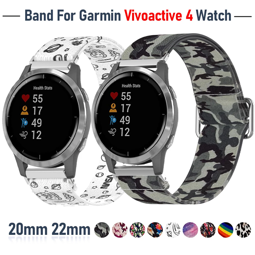 

New Elastic Nylon Strap for Garmin Watch Vivoactive 4 Adjust Wrist Watchband for Garmin Watch Band Bracelet Accessories 20/22mm