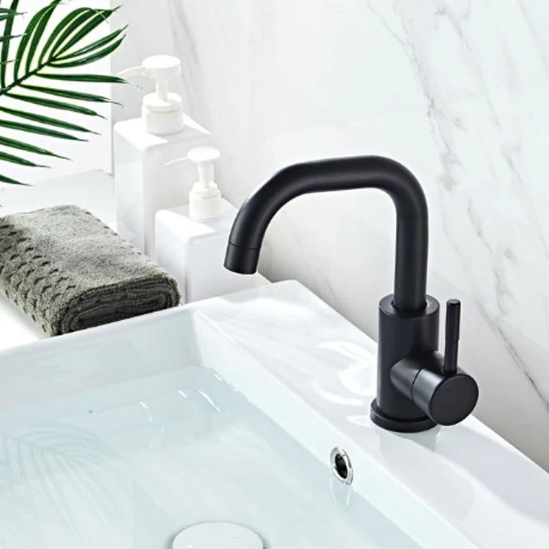 Черный смеситель для раковины из нержавеющей стали SUS 304 с креплением на раковину