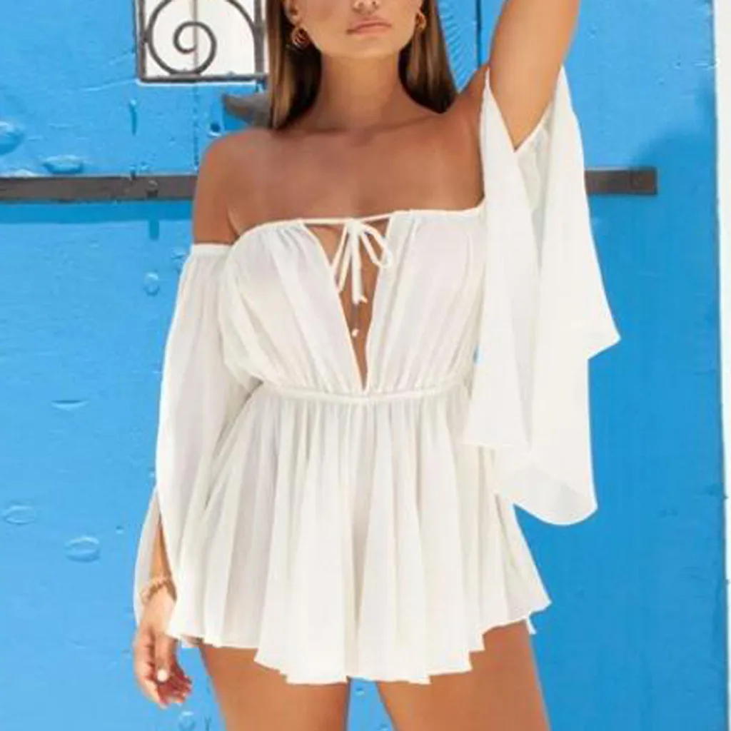 Женское пляжное платье сексуальное летнее шифоновое однотонное обтягивающее
