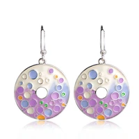 oi special bubble shape round pendant earrings purple enamel alloy long drop earrings women girls engagement gifts jewelry