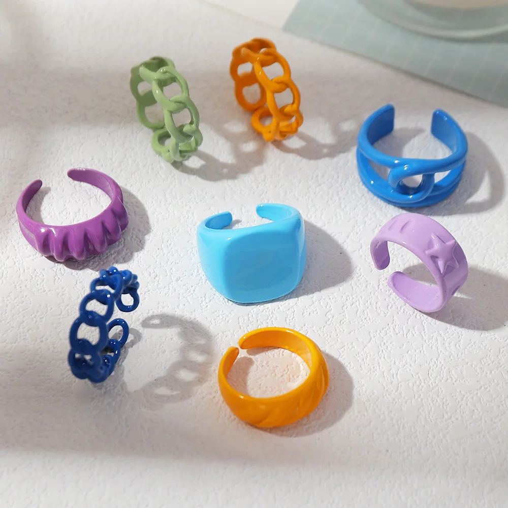 

Polymer Clay Metal Rings Open Stacking Hollow Mix of Color Chunky Funky Clay Ring for Women Girl Indie Y2K Style Girls