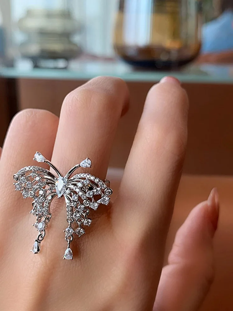 1 шт. модные элегантные кольца бабочки подвесное Открытое кольцо с кристаллом